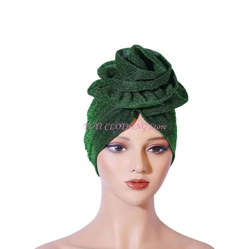 n5kf يتلألأ غزل عمامة قبعة زهرة زهرة القبعة القبعة التنفس القبعة الإفريقية القبعة نساء عمامة العمامة قبعة الجمجمة الحجاب #3