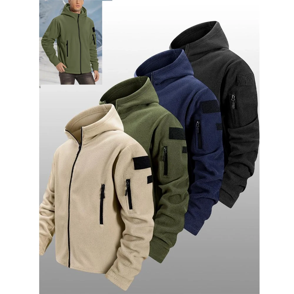 

Мужская тактическая флисовая куртка на молнии, новая осенне-зимняя теплая повседневная куртка с капюшоном для спорта на открытом воздухе, пешего туризма, охоты, полярная куртка