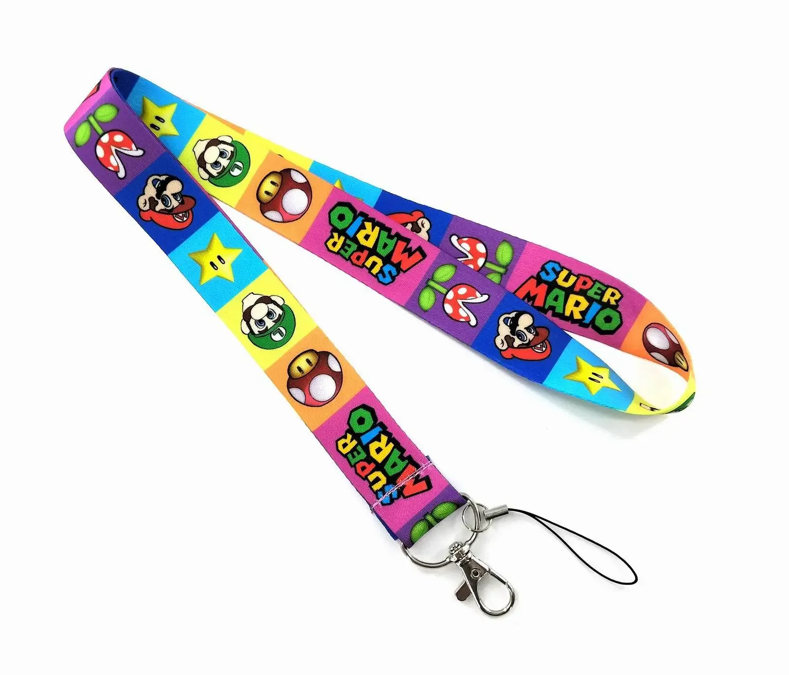 Anime Super Mario Bros Lanyard Luigi Peach Bowser Pattern Portable Camera Phone Hanging Neck Rope Keychain Decorations