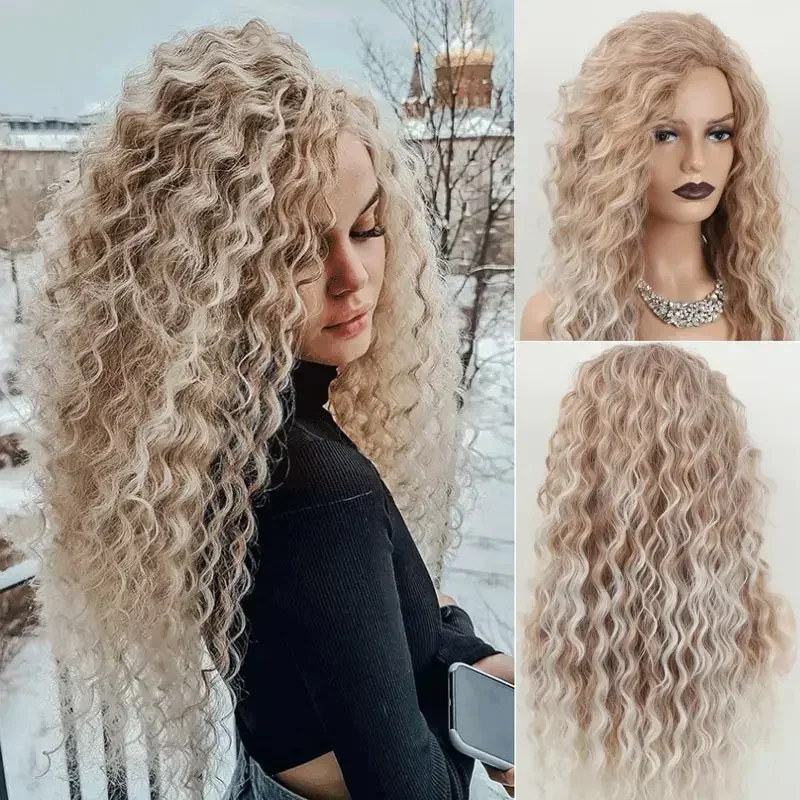 Charming Party Wig Women's Fashion Long Curly Hair Wigs Brown Ombre Synthetic Curls Wavy Hair Female Loose Deep Wave Wig Pelucas