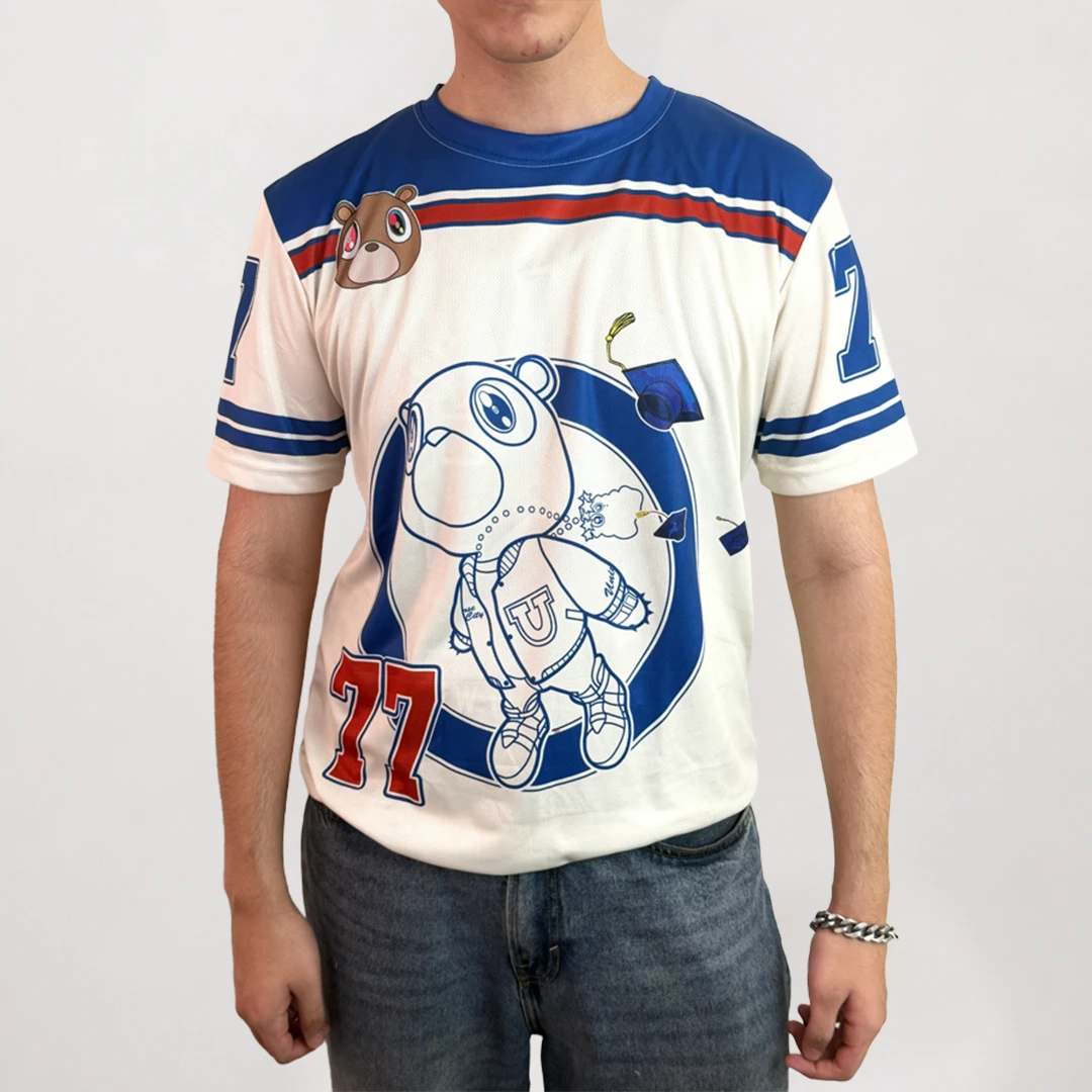 2026 Kanye West Ye #77 Breathable Graduation Bear Homecoming Jersey Unisex Tops Quick-Dry Outdoor Sports Training Family T-shirt