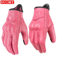 SUOMY-guantes de cuero Retro para motocicleta para mujer, manoplas de Motocross con pantalla táctil, color rosa, protector de carcasa dura, XS-L