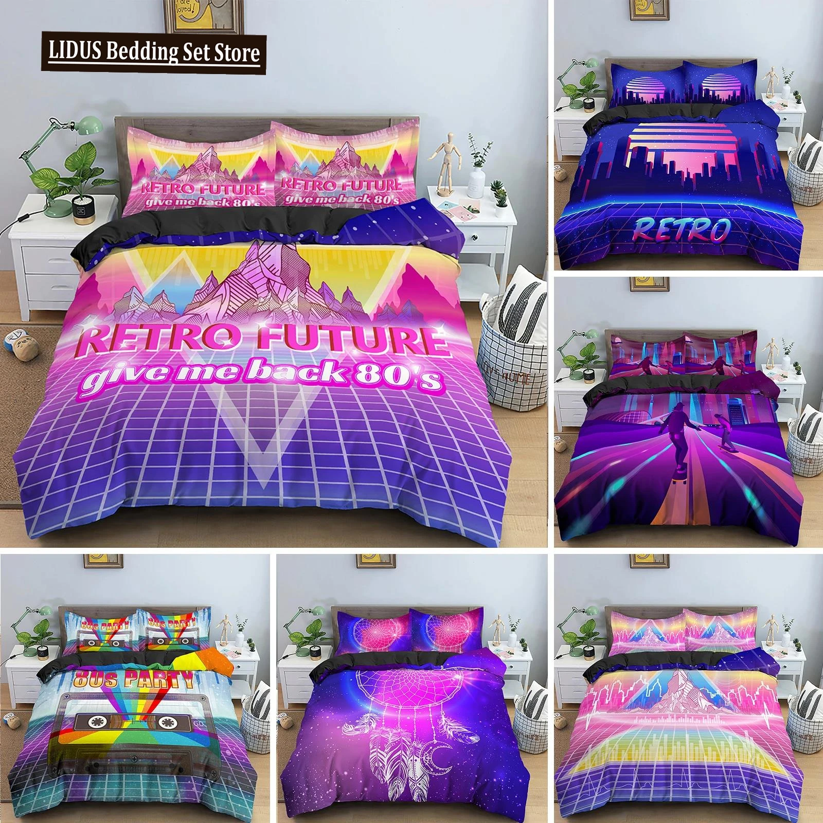 

Retro Duvet Cover Set Vintage Give Me Back 80s Pattern Bedding Set Microfiber Queen King Size Quilt Cover 2/3Pcs For Teens Adult