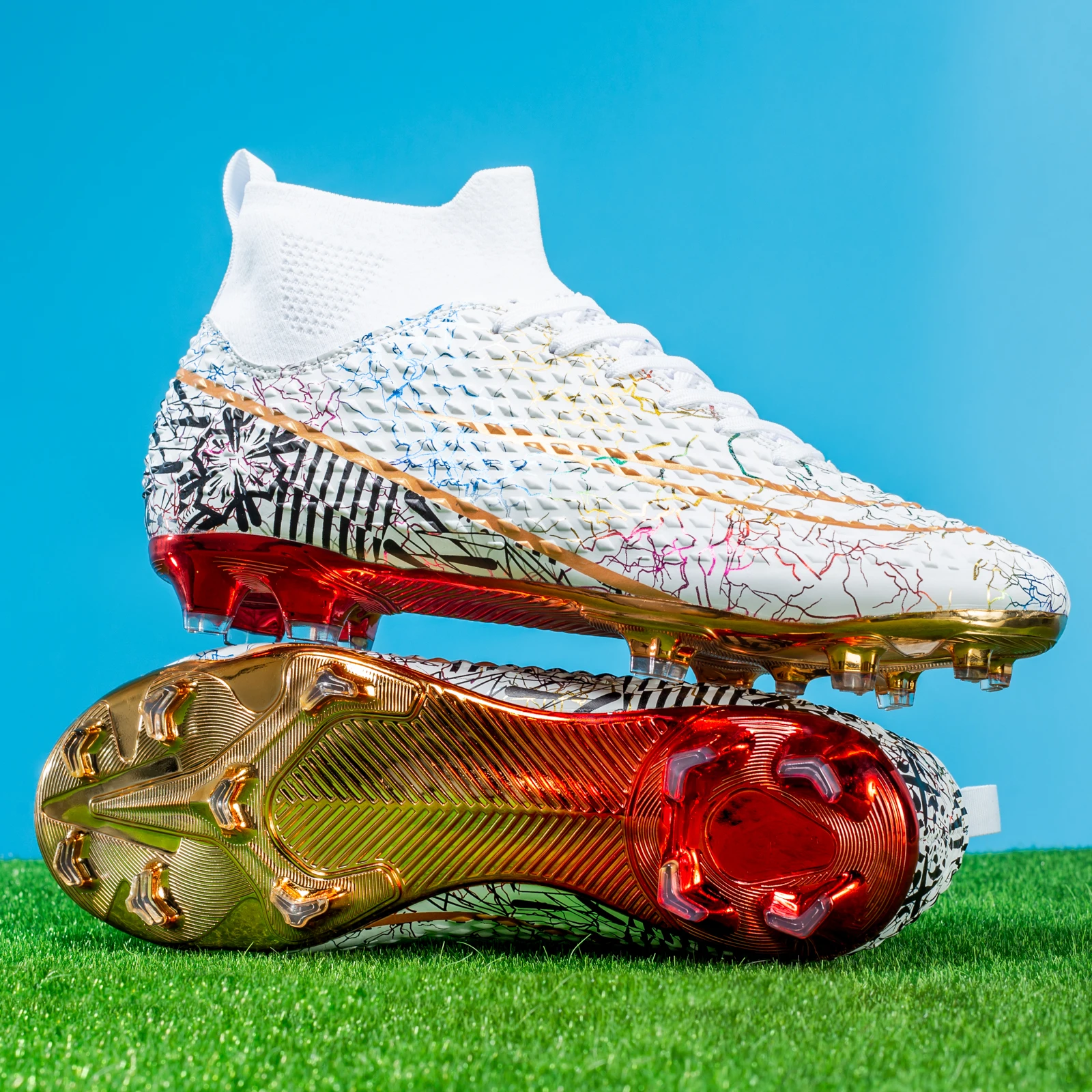 Men's Soccer Shoes Cleats Professional High-Top Breathable Athletic Football Boots,Outdoor Football Training Shoes for FG AG Men