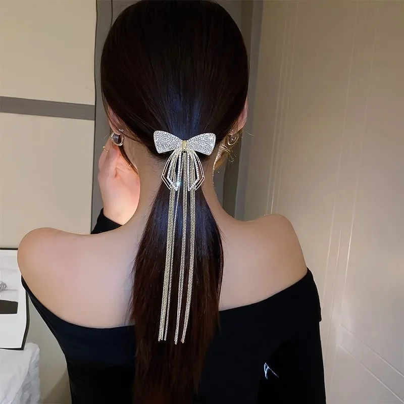 

Tassel Butterfly Hair Claw Fashion Bow Tassel Hair Clips For Women Delicate Sparkly Rhinestone Tassel Hairpin Hair Accessories