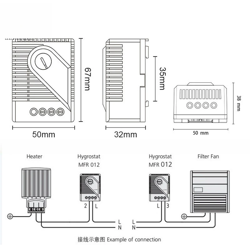 MFR012 Mechanical Hygrostat DIN Rail Mount Cabinet Temperature Humidity Control Switch Adjustable Regulator
