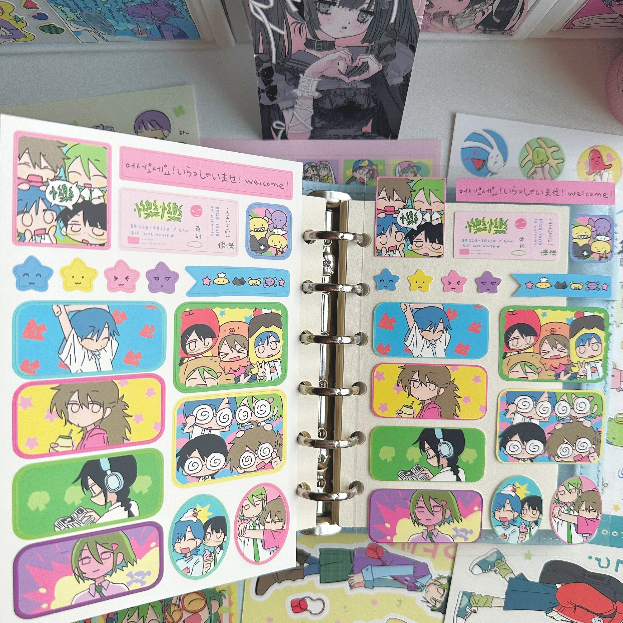 1/8PCS Korean Cute Girl Stickers Kawaii Cartoon Character Stickers Hand Account Planner Diary Notebook DIY Decorative Stickers