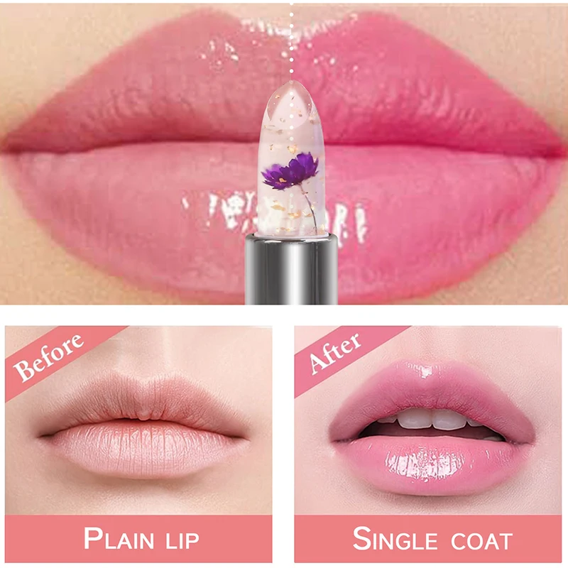 Transparante Hydraterende Bloem Gelei Kleur Veranderende Non-Stick Cup Lippenstift Temperatuur Veranderende Bloem Hydraterende Lippenbalsem