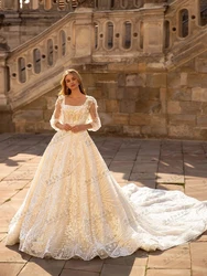 Exquisite Wedding Dresses A-Line Classic Bridal Gowns Lace Appliques Puff Sleeves Square Collar Vestidos De Novia Customized
