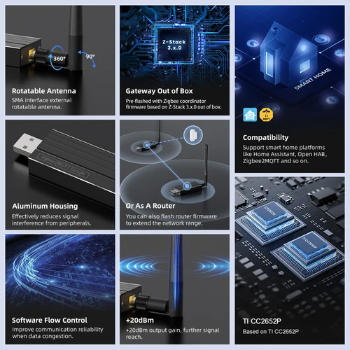 Imagen 2 del producto AVATTO Zigbee 3,0 USB Dongle Plus Universal Zigbee inalámbrico Hub de enlace compatible con asistente doméstico Zigbee2MQTT, Raspbian Ubuntu Macos