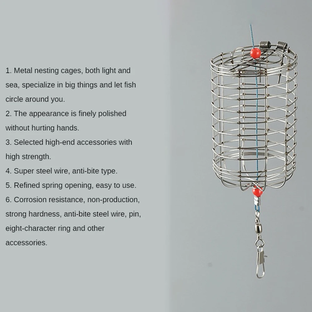 Jaula de cebo de pesca, alimentador de pesca gris plateado, dispositivo de Baiting pequeño, jaula de señuelo de pesca, equipo de pesca, cesta de