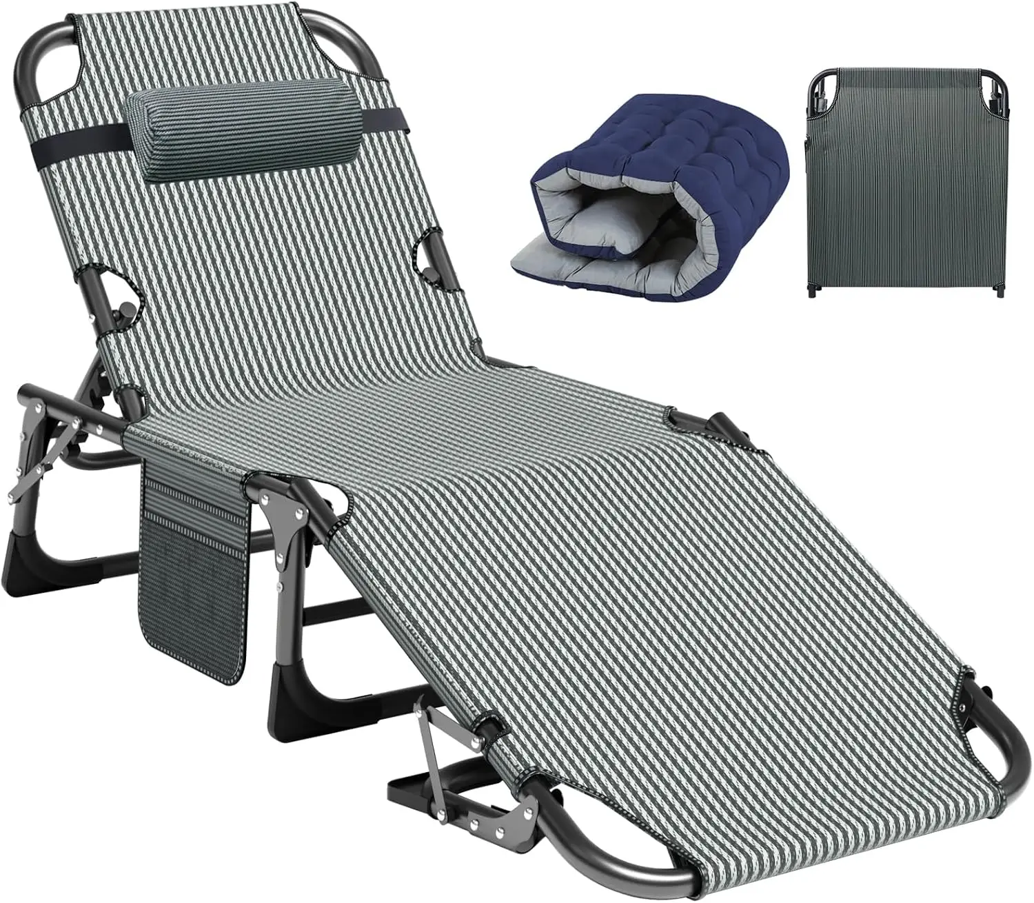 ^Tanning Chair, 5-Position Padded Folding Chaise Lounge | 5-position padded folding chaise lounge has a removable cushion
