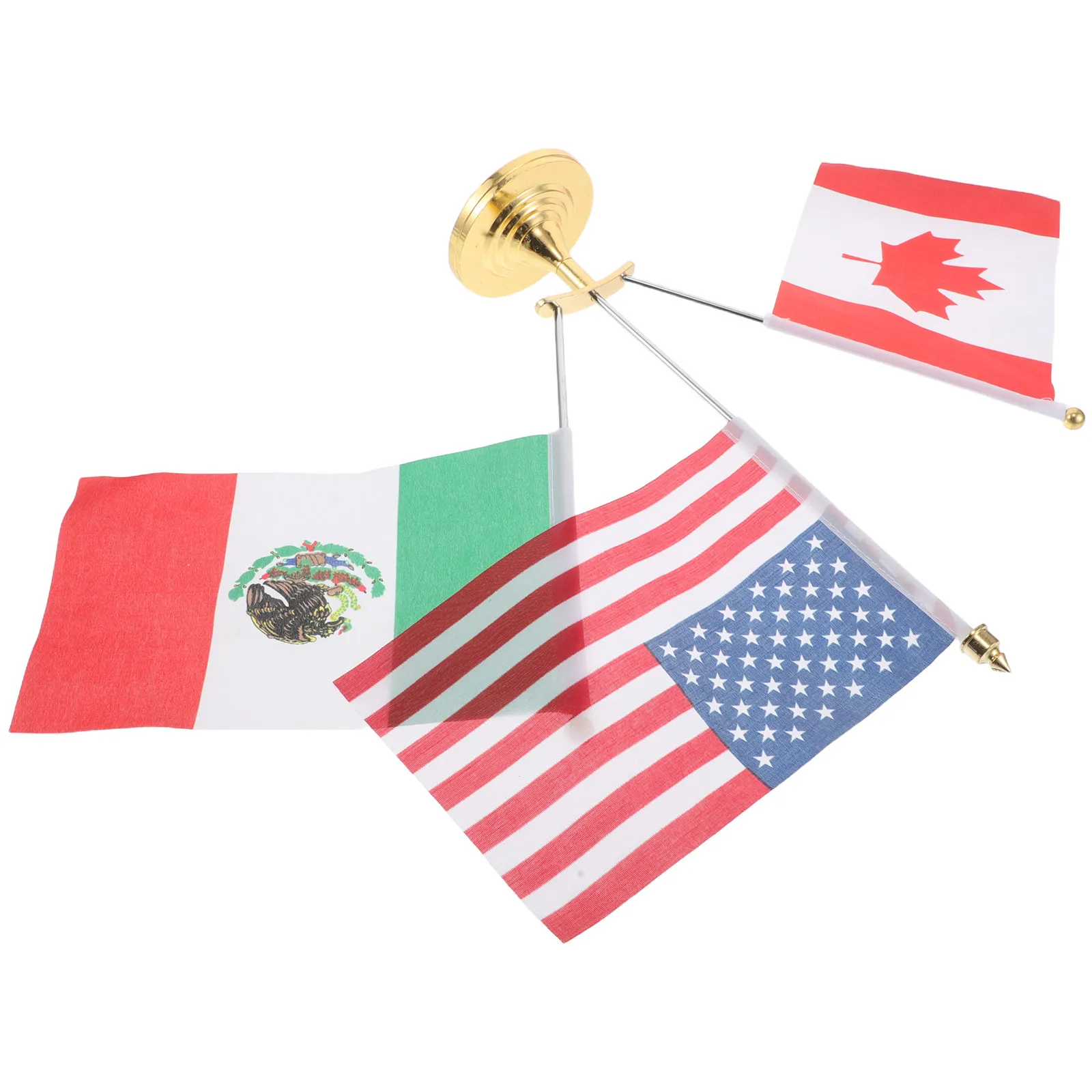 1Set Desktop Table Flag American Mexico Canada National Flags Reinforced Stainless Steel Desk Flagpole for Office