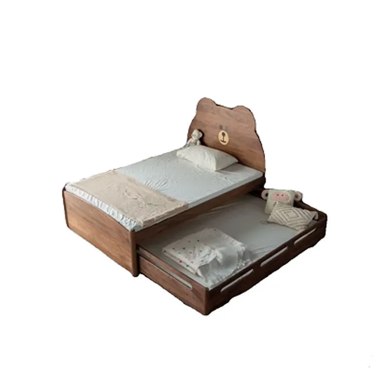 

Black walnut cartoon bed Modern simple trailer Nordic solid wood sliding bed