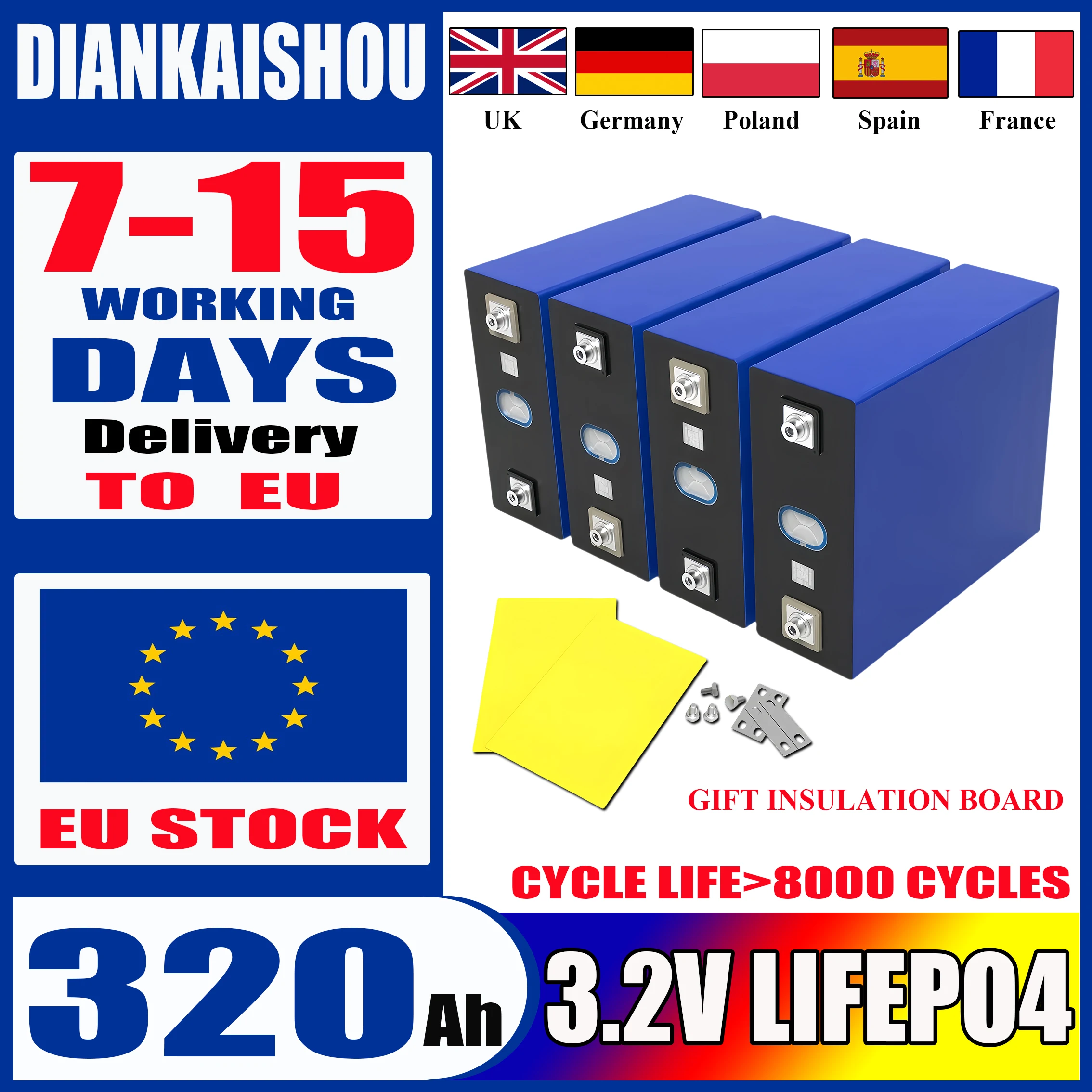 Shopping EU US 3.2V 320AH Lifepo4 Battery Class A DIY 12 V 24 V 48 V Lithium Iron Phosphate Cell for Camping EV RV Golf tax free