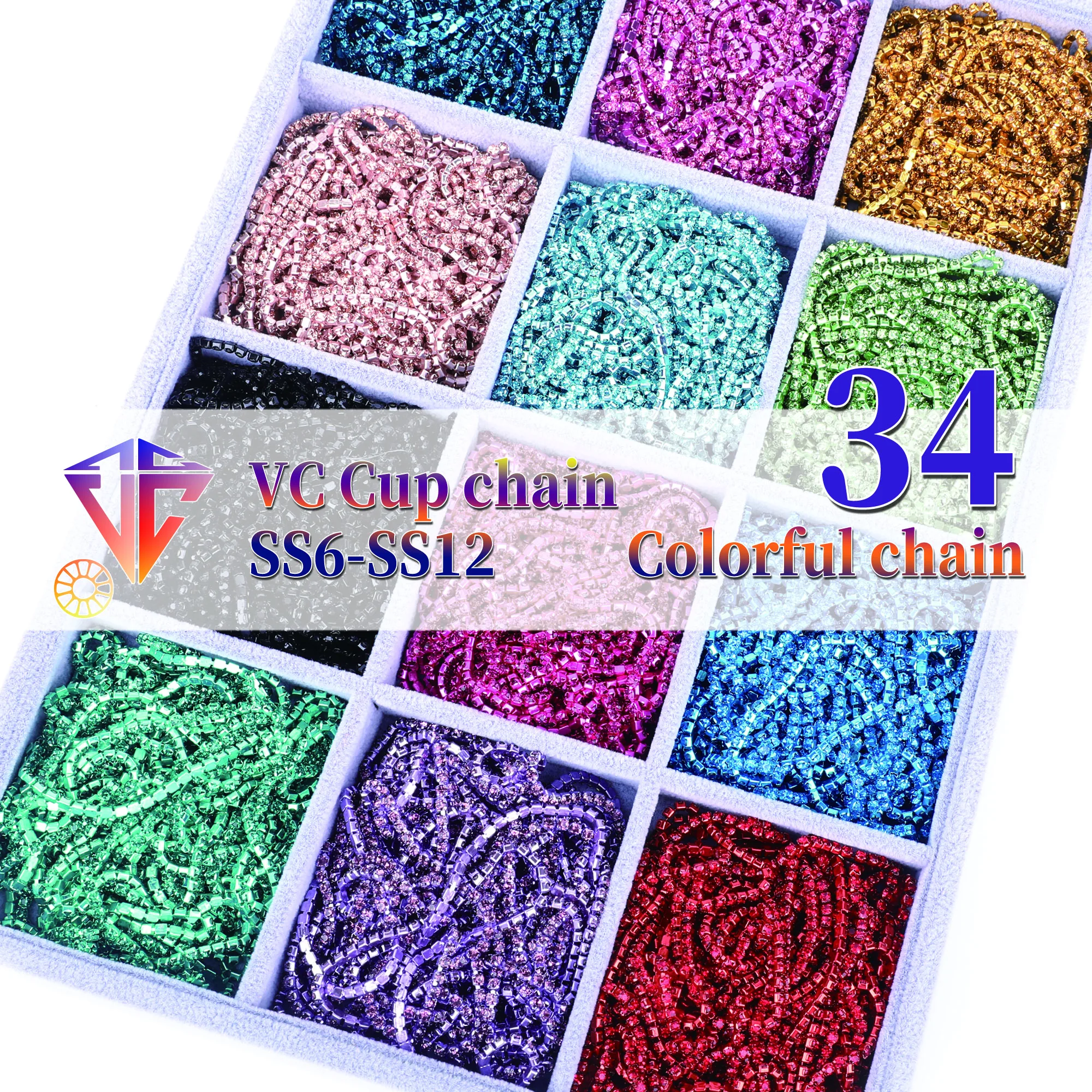 1 Yard SS6/SS8/SS12 Colorful Rhinestone Chain Glass Rhinestones Trimming Crystal Cup Chain For DIY Sewing Clothes Accessories