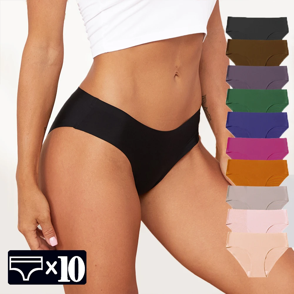 

WarmSteps 10Pcs/Set Underwear Women's Panties Solid Ice Silk Mid Rise Underpants 10 Pieces Briefs Free Shipping M-XXL Large Size