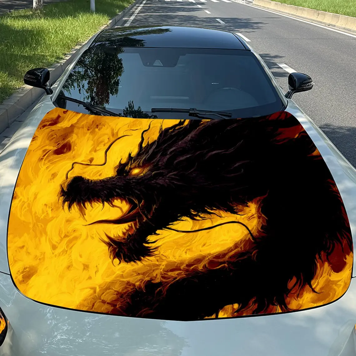 Car Decals Dragon with a Striking, Fiery - Themed Artistic Design, Appearing Dynamic and Full of Mythical Power Car Hood Sticker