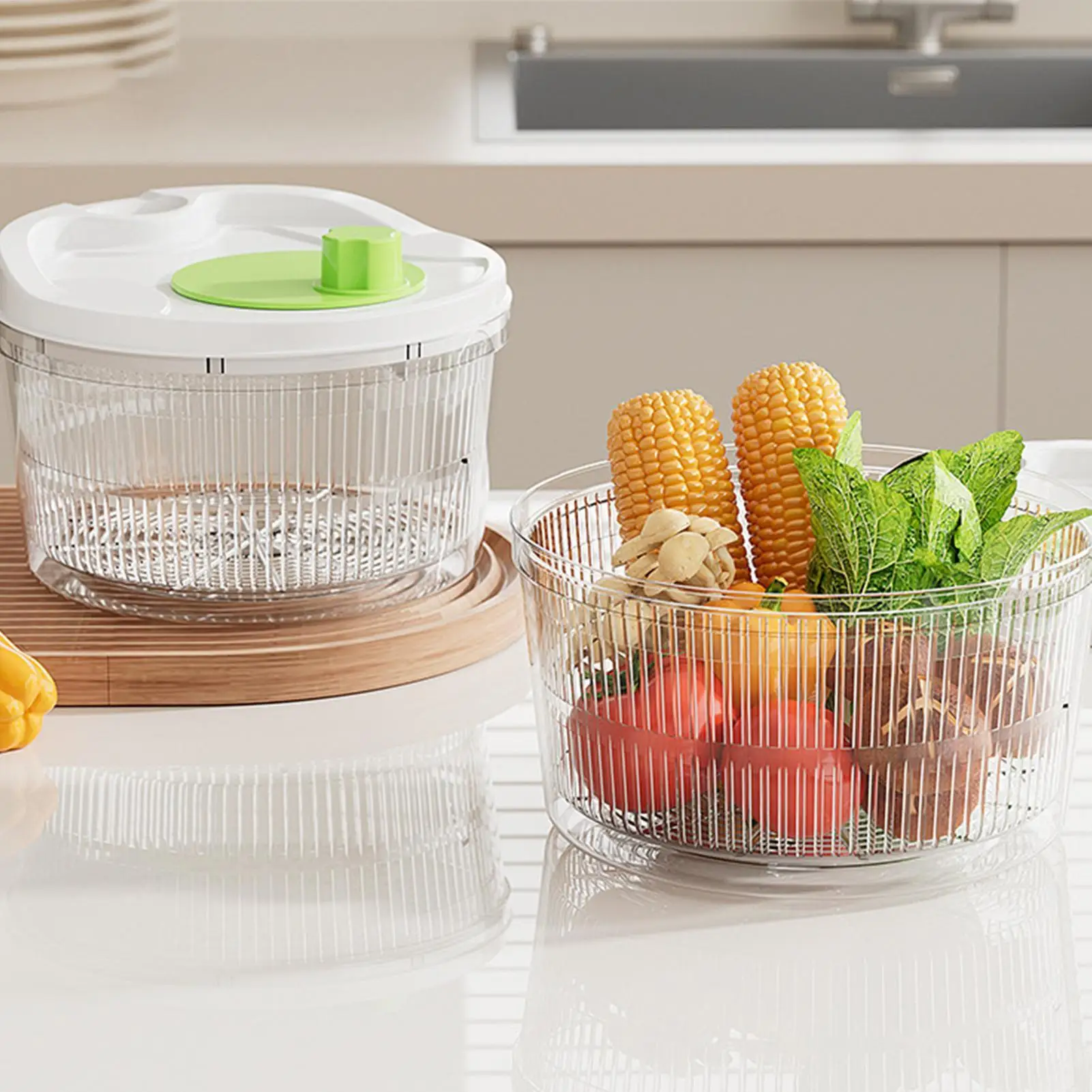 Multifunctional Household Manual Vegetable Dehydrator Salad Spinner with Fruit Lettuce Drain Basket Home Kitchen Gadgets Crisper