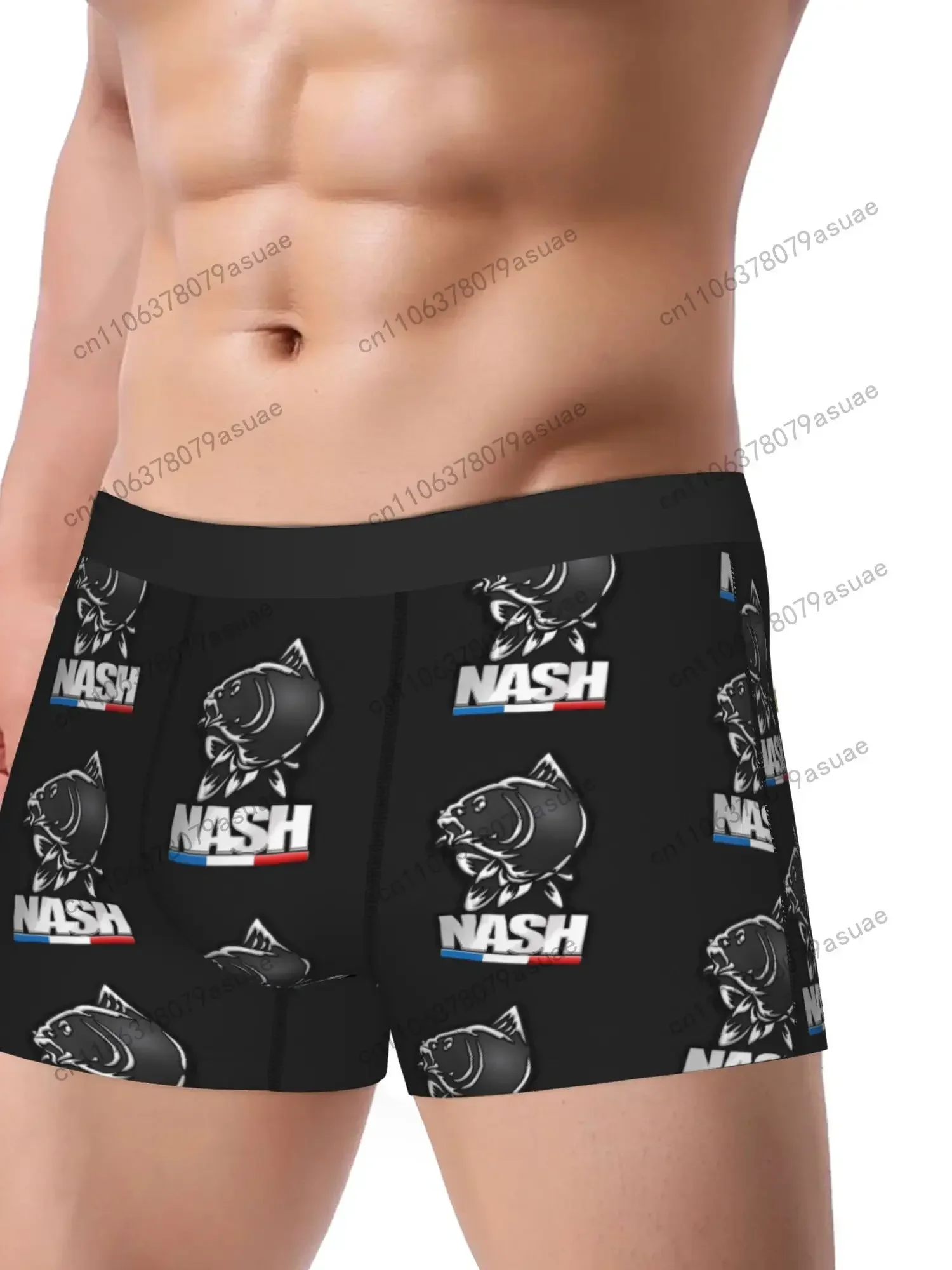 Men's Novelty Fish Print Polyester Briefs Underwear - Black with White & Red NASH Graphic Design Mid-Stretch Comfort fo