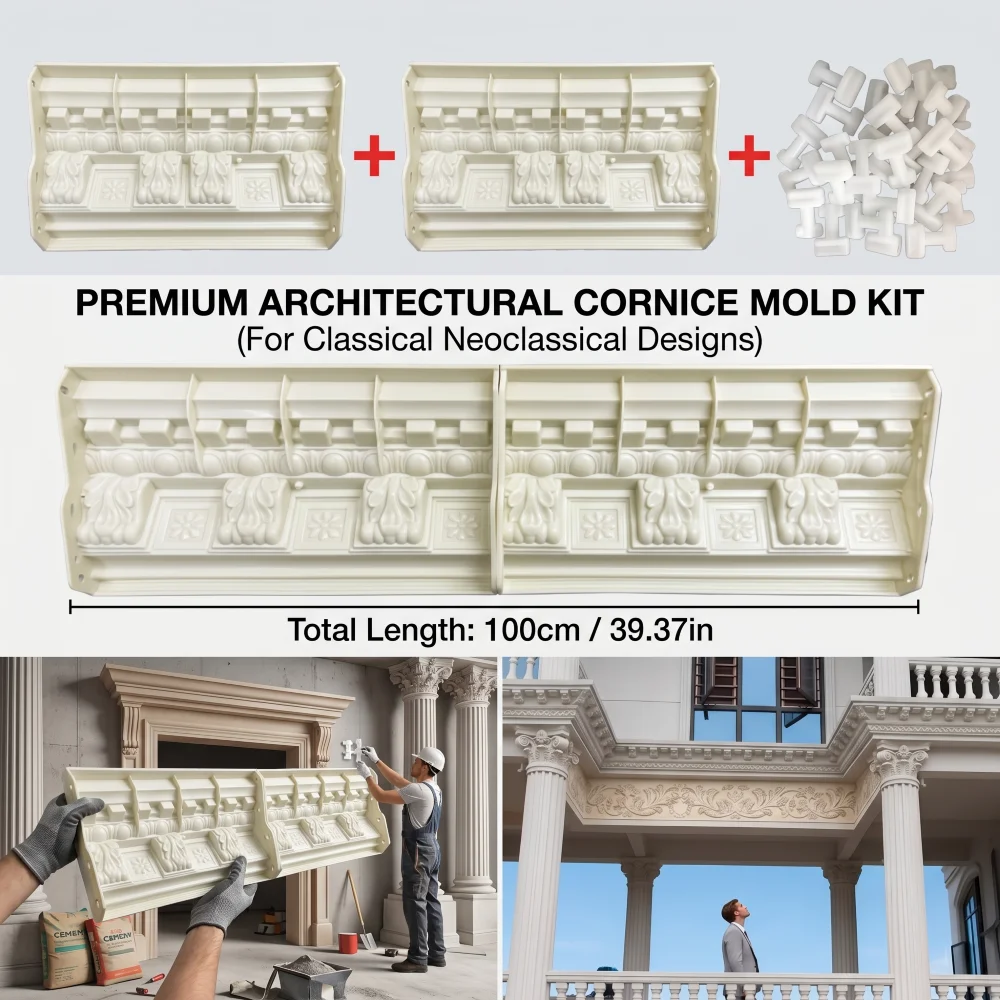 100cm European Relief Concrete Mold for Eaves & Corbels, Reusable Spliceable Plastic Cement Decor Form for Villa, Easy Demolding view 2