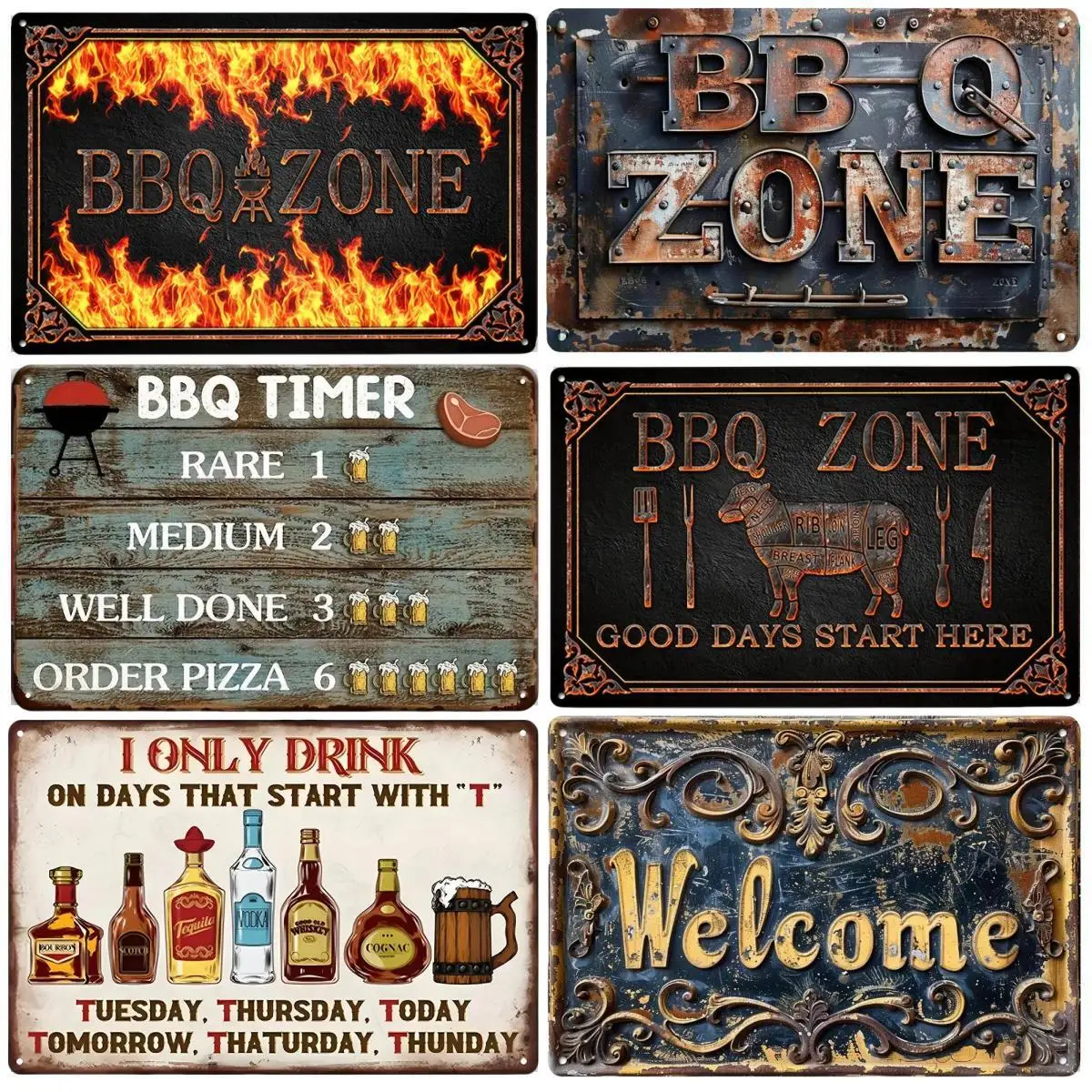 Metal Aluminum Sign Vintage 3D BBQ ZONE Beer Posters Plaque Decorative Plates for Garage Club Man Cave Bar Home Cafe Wall Decor