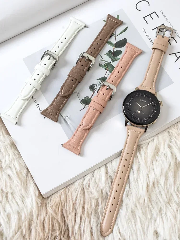 삼성 갤럭시 시계 7/FE/6/5/5 pro/4 클래식/액티브 2 20mm 22mm 스포츠 팔찌 화웨이 시계 GT 4-3 밴드 용 슬림 가죽 스트랩
