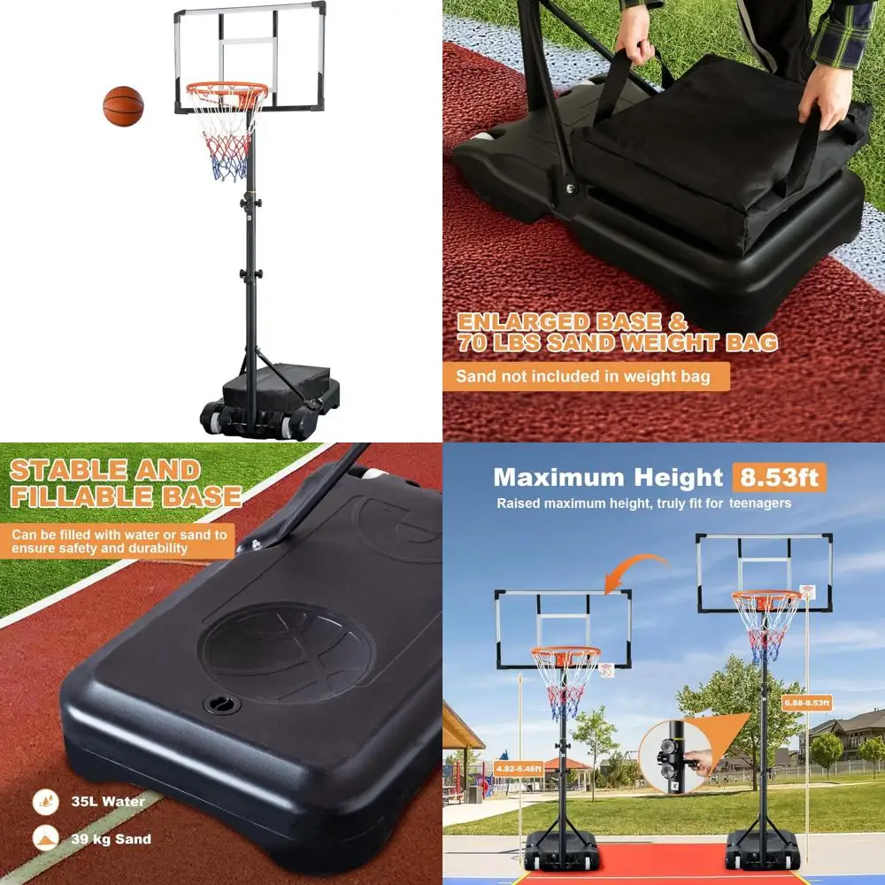 

Уличные регулируемые баскетбольные ворота 5-10 футов, портативные, с увеличенным основанием и планкой ПК, идеально подходят для любителей баскетбола