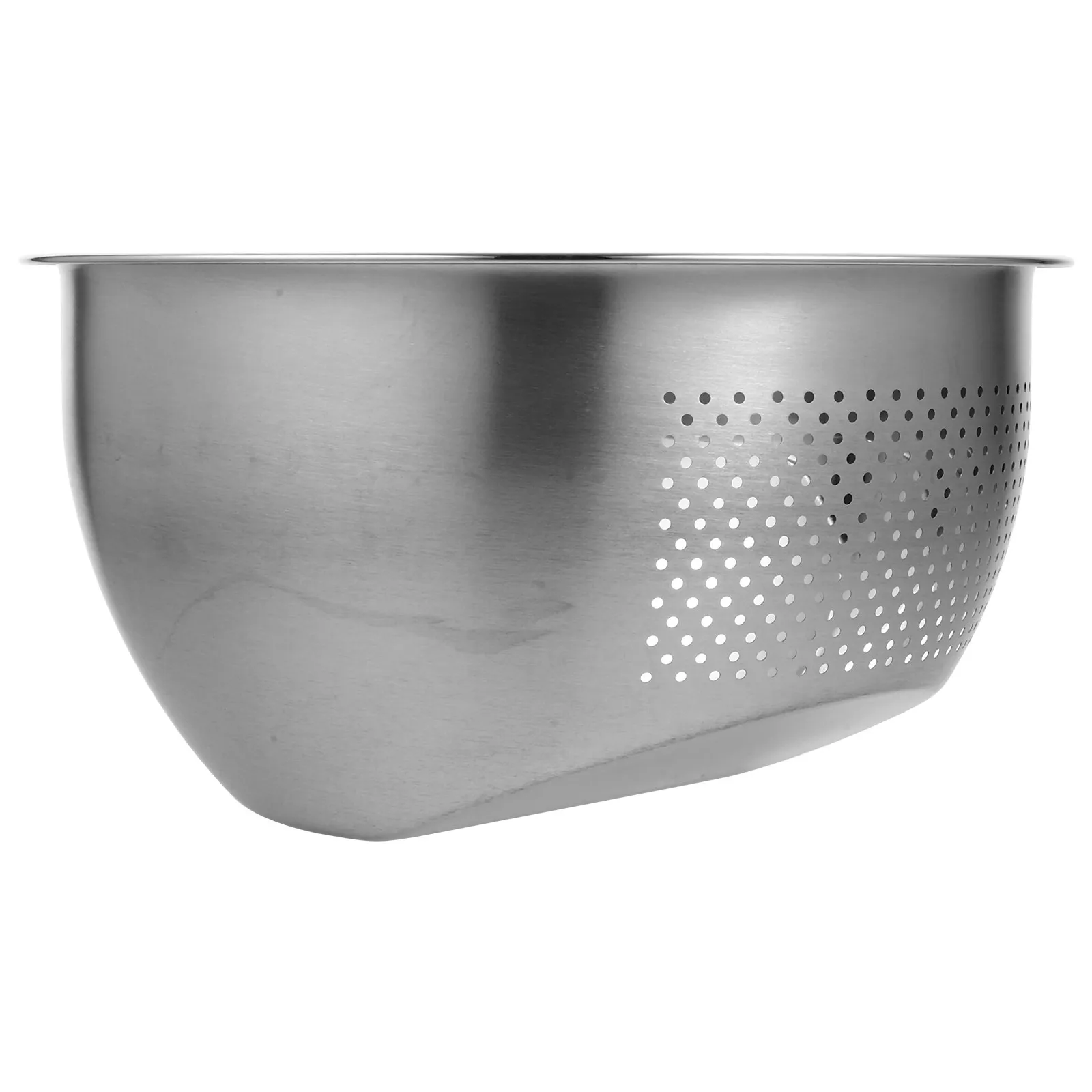 1Pcs Stainless Steel Drain Basket with Inclined Skew Bottom for Rice Washing Soaking Draining Fast Drainage Smooth Curl Handle