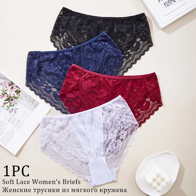 Soft Lace Women's Briefs Openwork Breathable Mid-Rise Sexy Women's Underwear Fashionable Versatile Panties