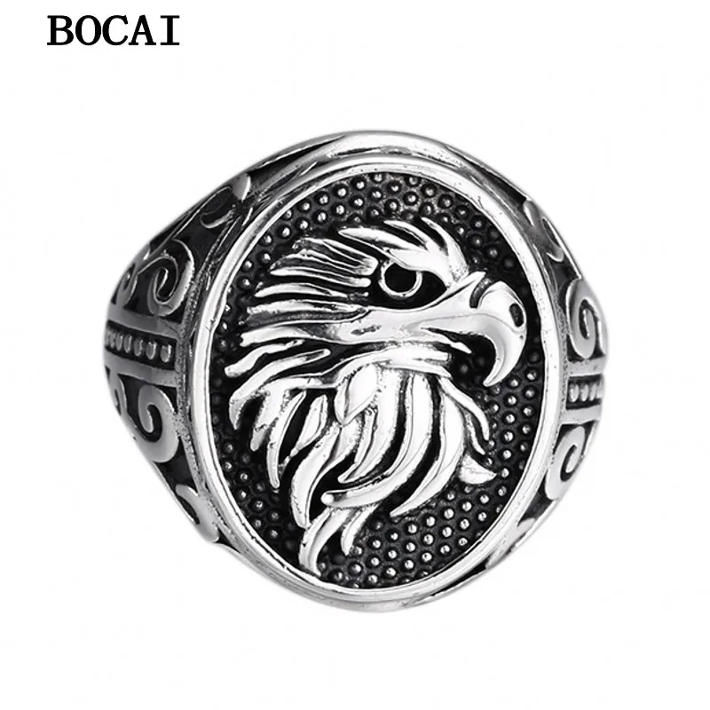 BOCAI  S925 Sterling Silver Ring Retro Trendy Personality Eagle Open-end Ring Men's and Women's Gift