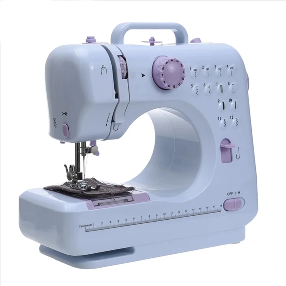 INNE Macchina da cucire portatile Mini elettrica per uso domestico Riparazione Overlock 12 punti Pedale Principianti con piedino