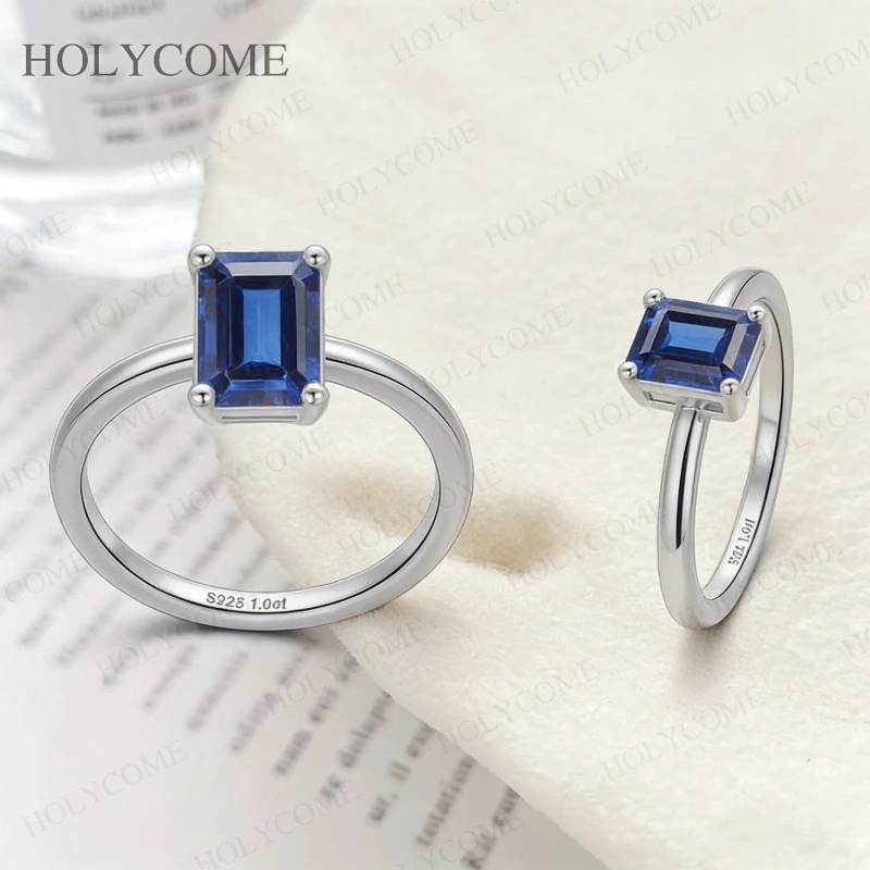 

925 Sterling Silver Moissanite Lab Columbia Zambia Ruby Sapphire Ring Emerald Cut Wedding Eternity Bands Jewelry For Ladies