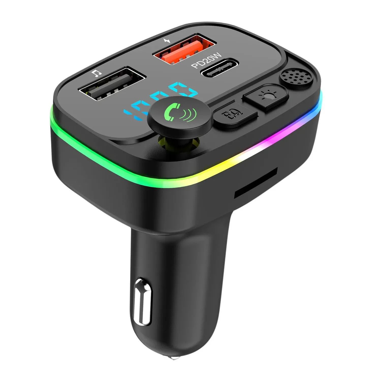 

Car Bluetooth 5.0 Wireless Hands-Free FM Transmitter Receiver Radio Mp3 Adapter Player with 2 USB + Pd Charger Kit, 12-24V