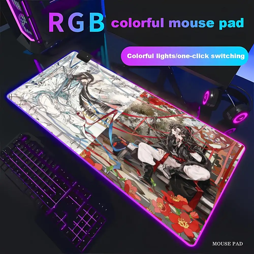 

Игровой коврик для мыши RGB Anime Mo Dao Zu Shi, Grandmaster Demonic Cultivation, нескользящий настольный коврик для ноутбука, большой расширенный HYBXAXC