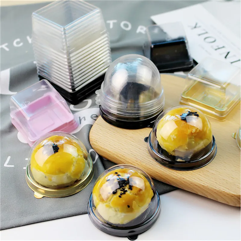 

50Pcs Plastic Squre Round Blister Baking Moon Cake Packing Box Egg Yolk Pastry Baked Dessert Packaging Boxes