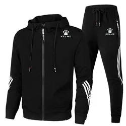 2024Brand KELME Men's Handsome Zipper Hoodie Set + 2pcs High Quality Casual Sweatpants Fashion Sport Men M-XXXL