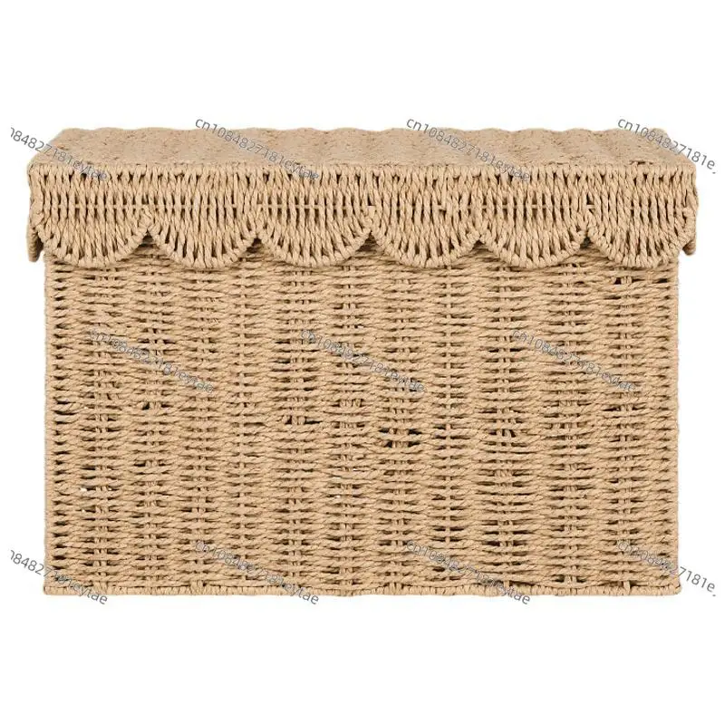 

Paper rope woven clothing basket wave cover storage basket box living room toy sundries box pastoral storage