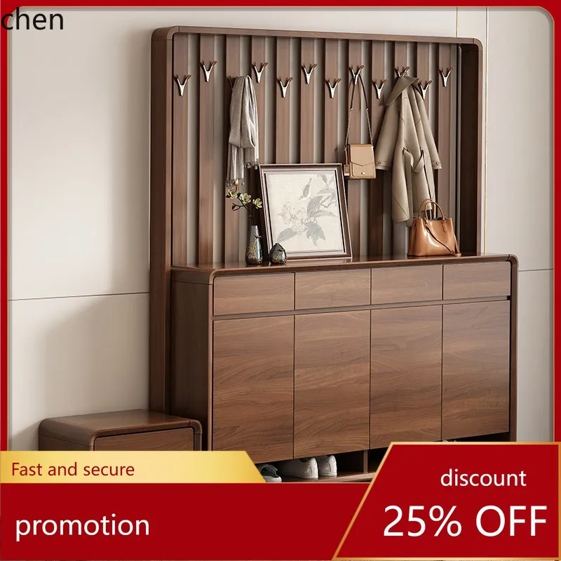 HT New Chinese Style  Shoe Cabinet with Integrated Doorway Cabinet and Clothes Rack, Entryway Bench, Entrance Partition