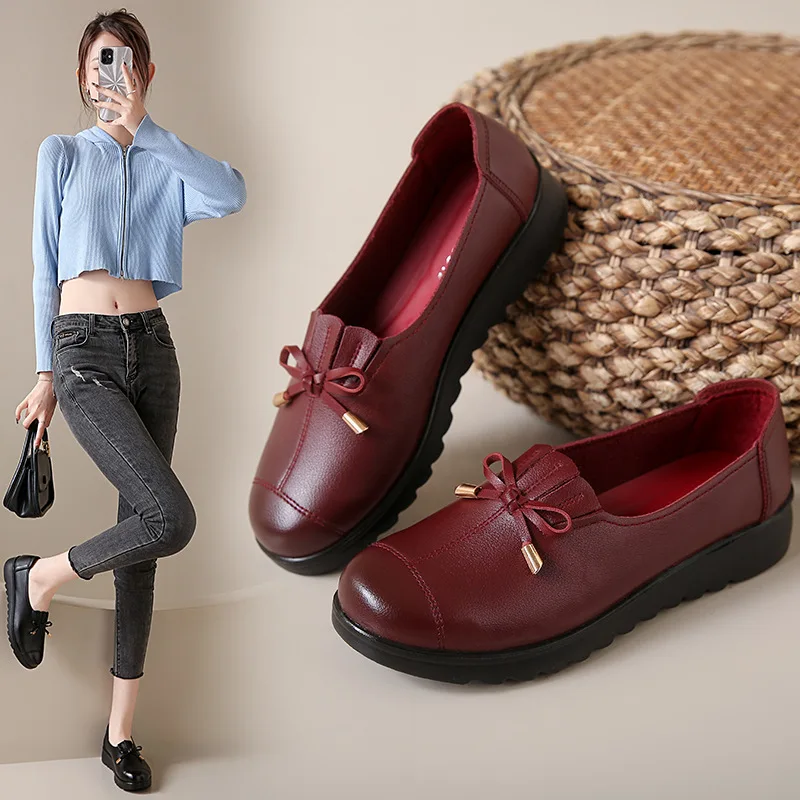 2025 أمي أحذية ربيع الخريف طبعة أحذية من الجلد لينة أسفل سطح ناعم المضادة للانزلاق أحذية نسائية مريحة المسنين متعطل #6