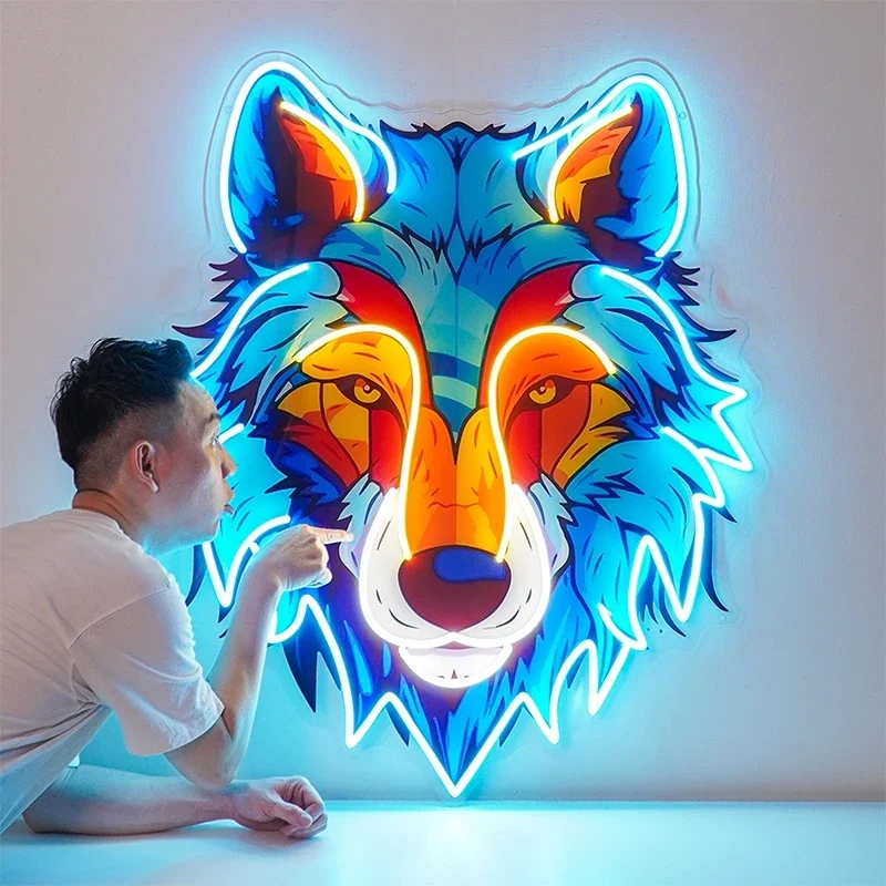 

Colorful Wolf LED Neon Sign Light Pop Art Cute Anime Cartoon Neon Signs for Game Room Bedroom Home Wall Decor Custom Neon Lights