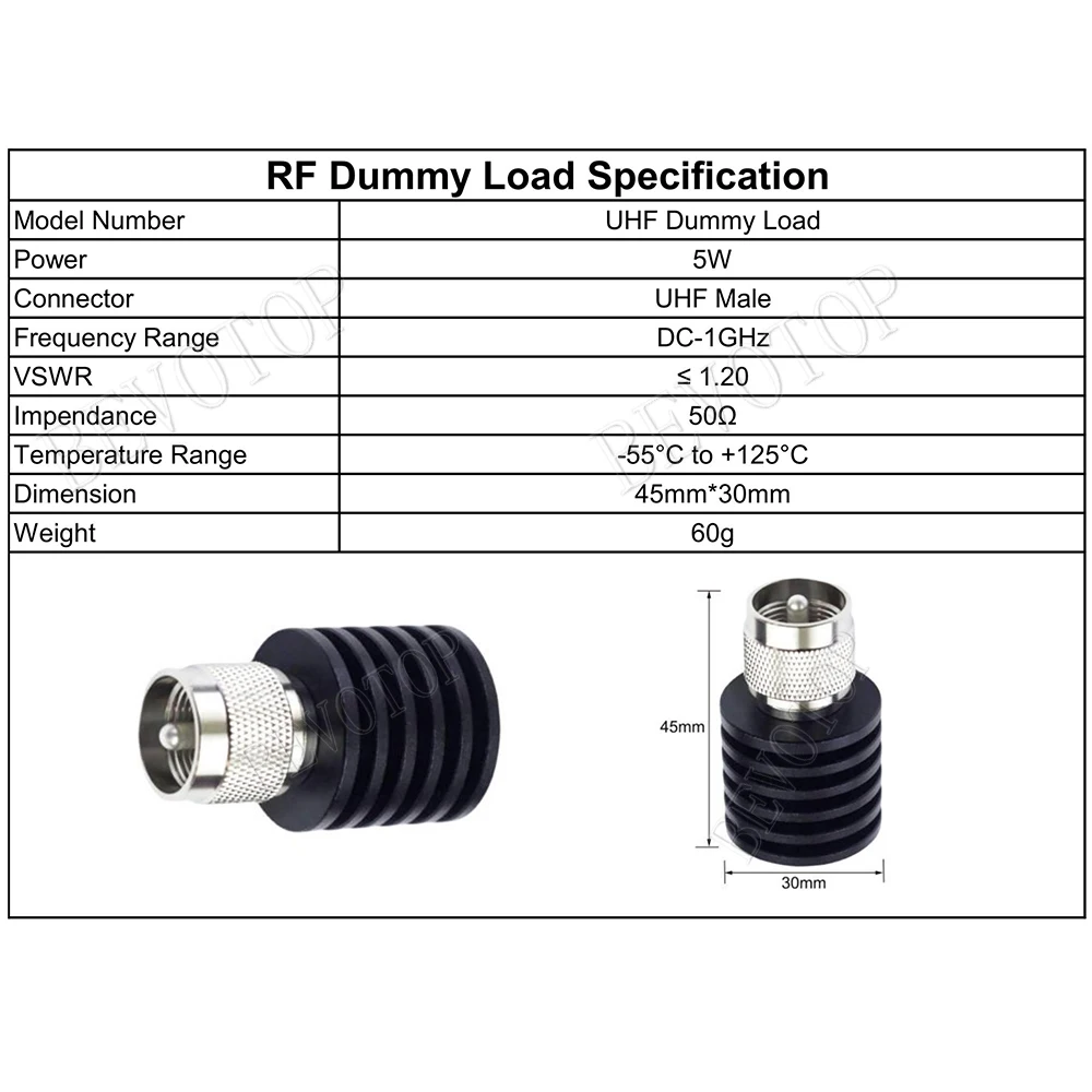 5W DC-1GHz 50 Ohm UHF PL259 Male Plug Connector RF Coaxial Termination Dummy Load  Nickel Plated RF Adapter