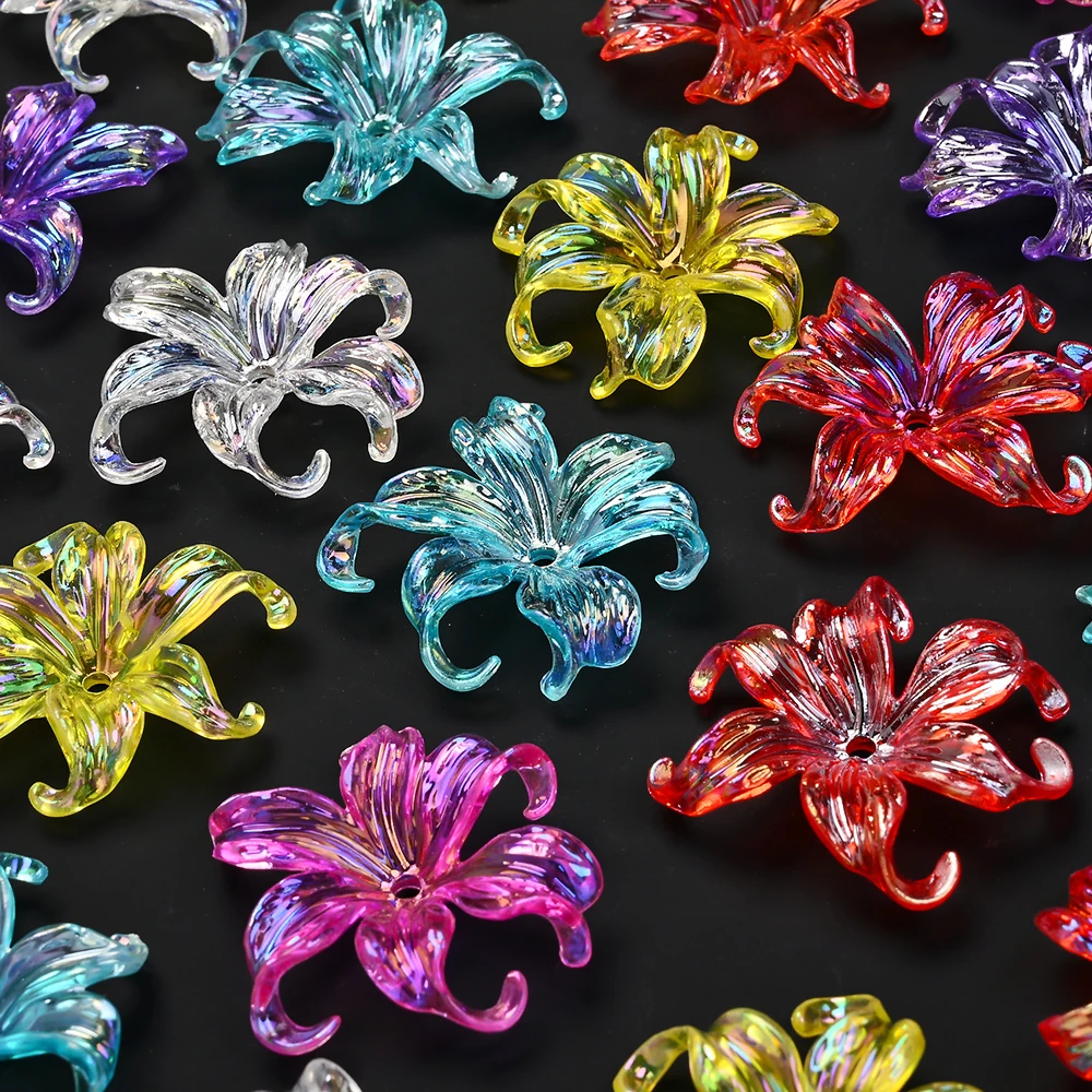 20 Stück mehrfarbige Acryl-Blütenblattperlen, transparente Blumenperlen, DIY-Armbänder, Halsketten, Schlüsselanhänger, Zubehör für die Schmuckherstellung – Detail 1