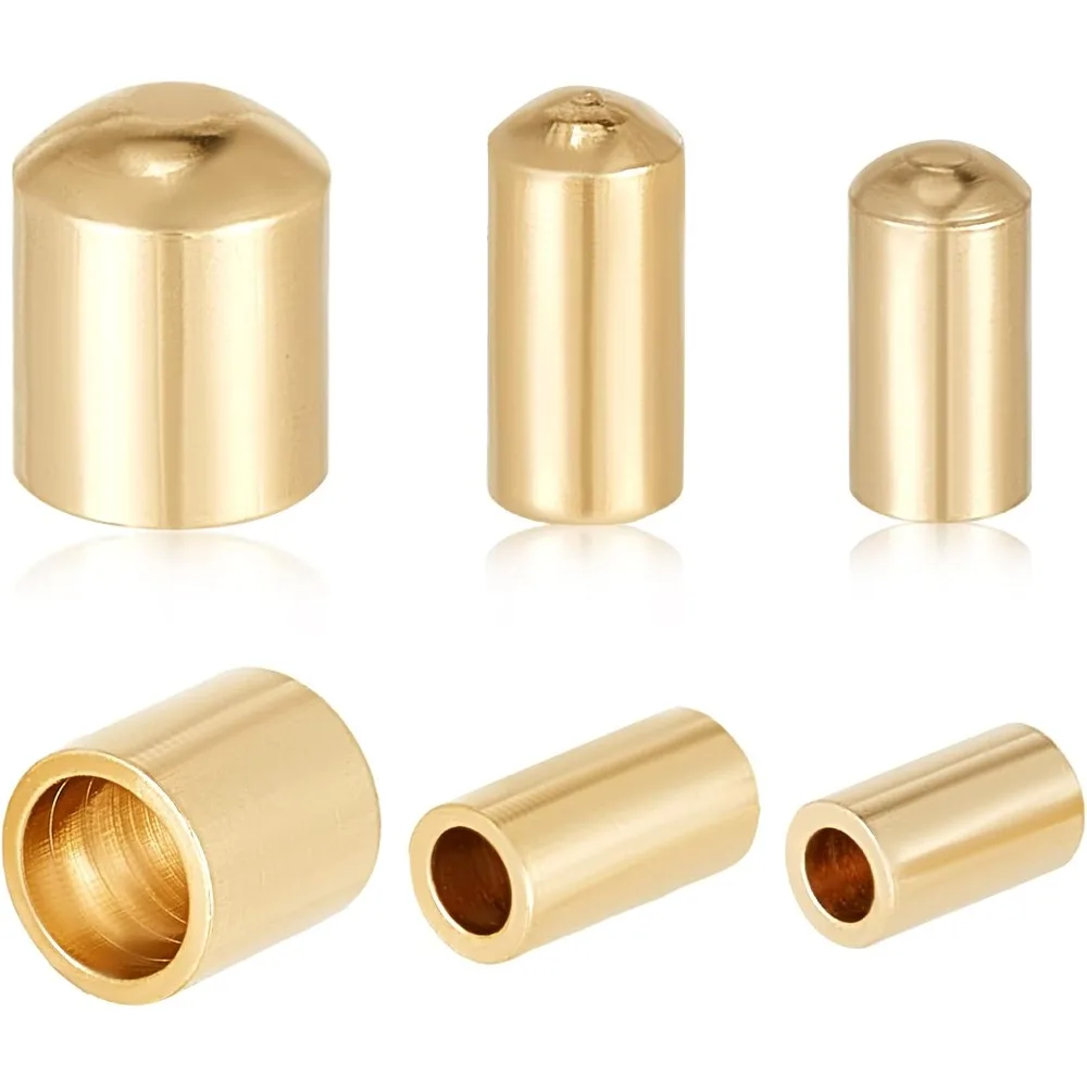 90Pcs 3 Size Leather Cord Ends 24K Gold Plated Brass Column End Caps 1.2/2/3mm Cord Terminators End Caps for DIY Jewelry