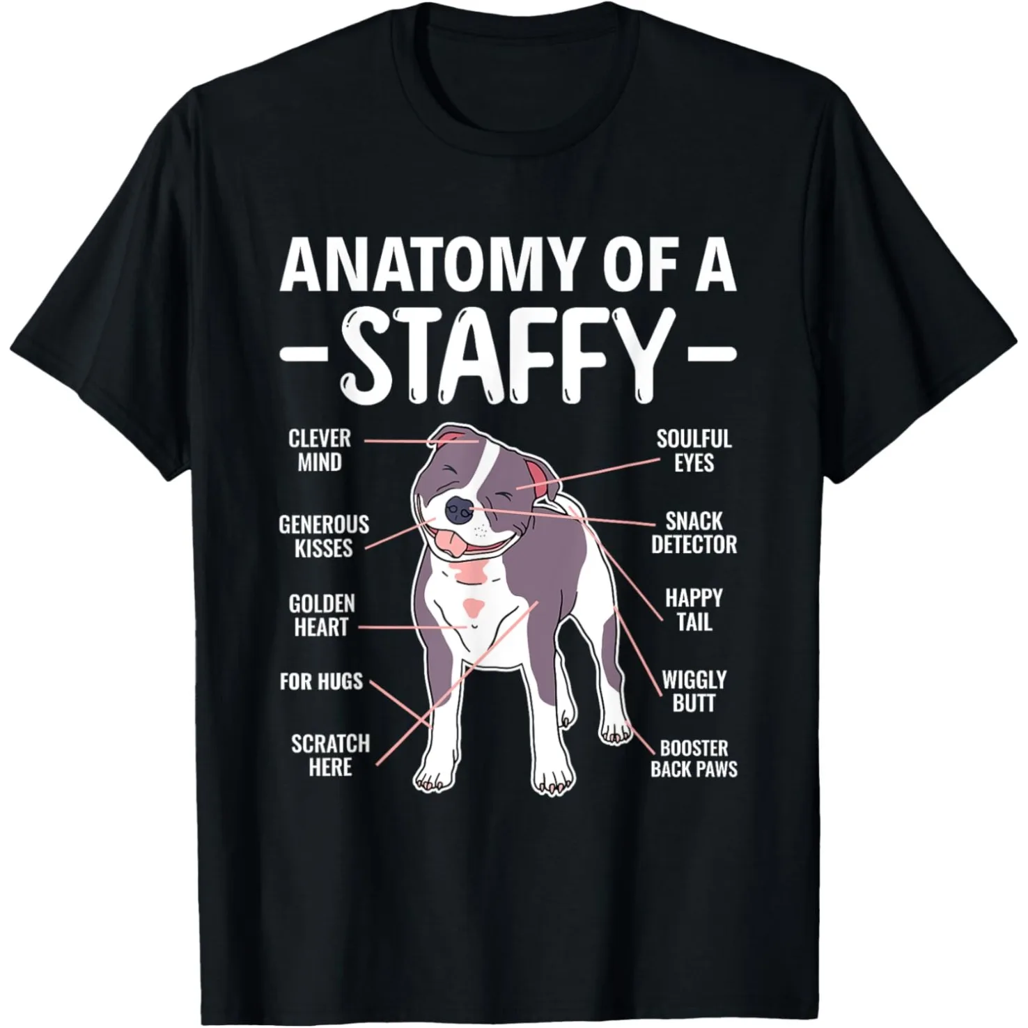 Anatomy of A Staffy Staffordshire Bull Terrier Dog T Shirts Men Women Cotton Humor Streetwear Short Sleeve Unisex Loose Clothing