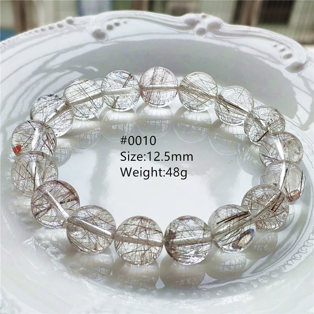 Natural Silver Rutilated Quartz Crystal Clear Round Beads Women Men Bracelet 12mm 13mm 14mm Copper Rutilated Quartz AAAAAA