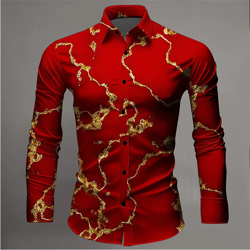 Red Long Sleeve Lightning Formal Shirt Men's Oversized Street Style Casual Original Fashion 3D Pattern Harajuku Large Size 5XL