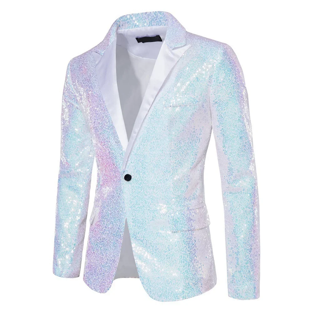 

Men's European and American Performance Dress Matching Color Glitter Nightclub Casual Wear Emcee Studio Blazer