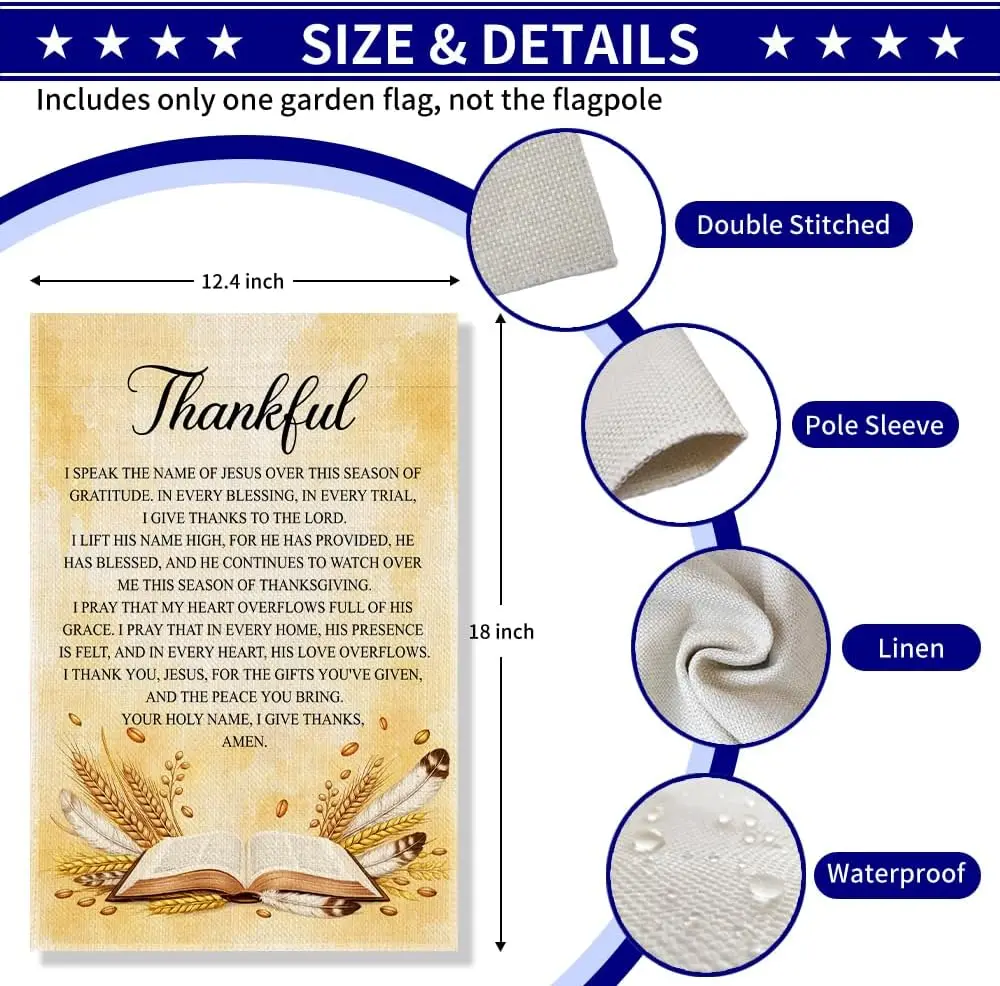 Thankful Prayer Garden Flag Fall Bumper Harvest Outdoor Banner yyi