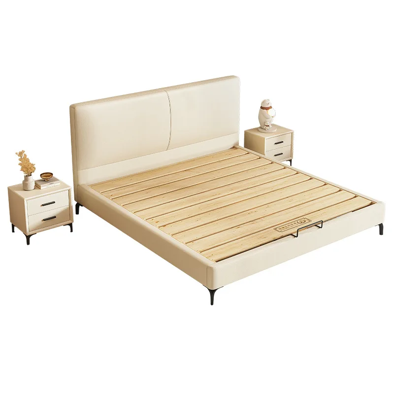 

Итальянская светлая роскошь, ультратонкая прикроватная тумбочка, кровать из цельного дерева.